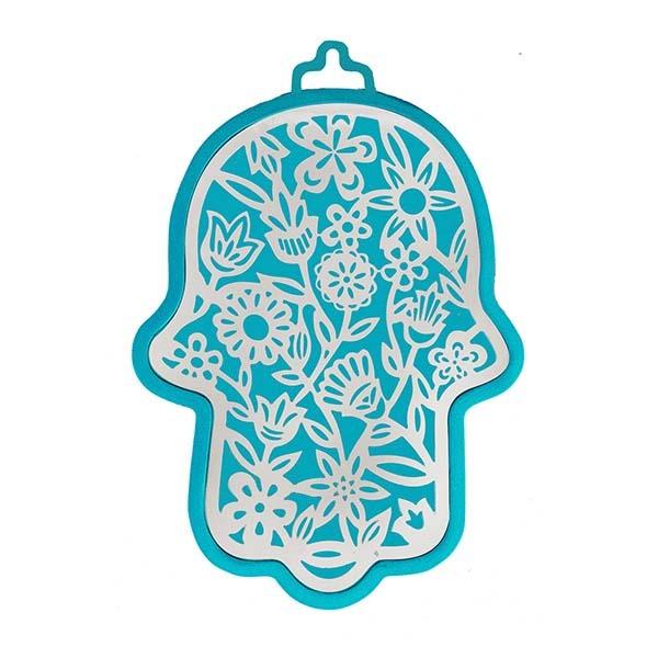 Large Turquoise Hamsa + Metal Cutout - Flowers 