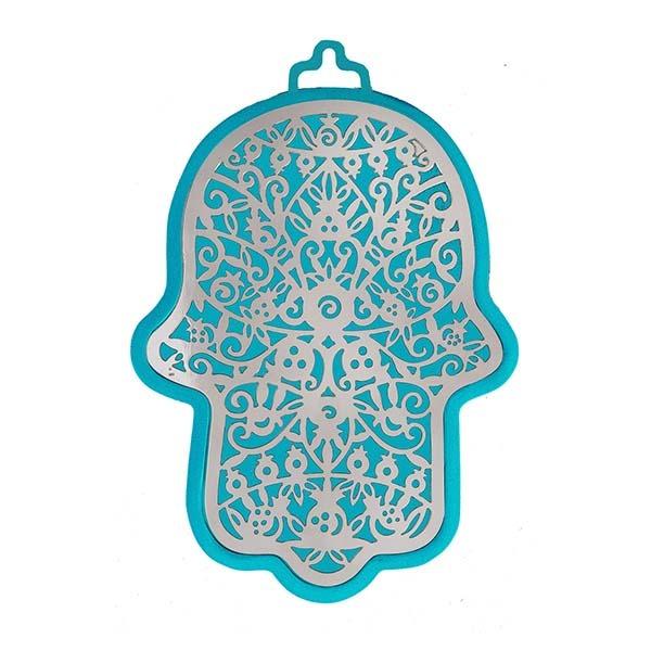 Large Turquoise Hamsa + Metal Cutout - Pomegranates 