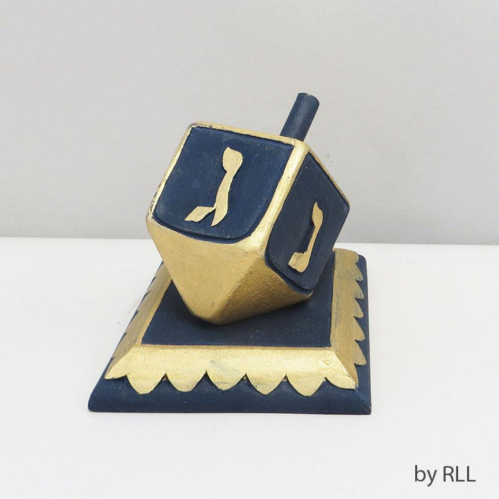 Large Wood Dreidel And Stand , Gold Leaf Accents, 5"h Chanuka 