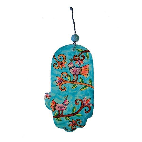 Large Wooden Painted Hamsa - Birds 