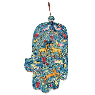 Large Wooden Painted Hamsa - Deer 