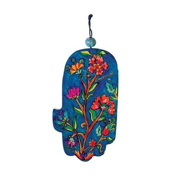 Large Wooden Painted Hamsa - Flowers 