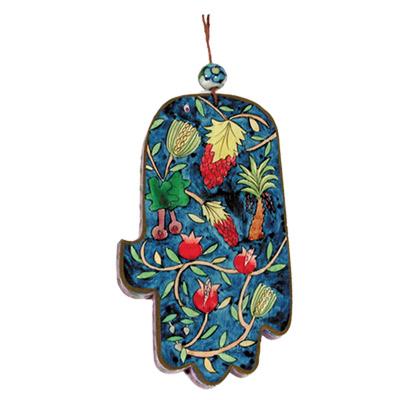 Large Wooden Painted Hamsa - Grapes 