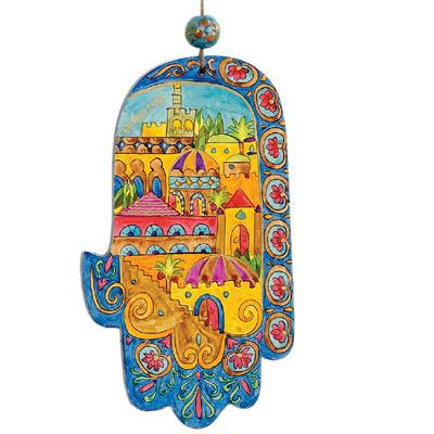 Large Wooden Painted Hamsa - Oriental Jerusalem 