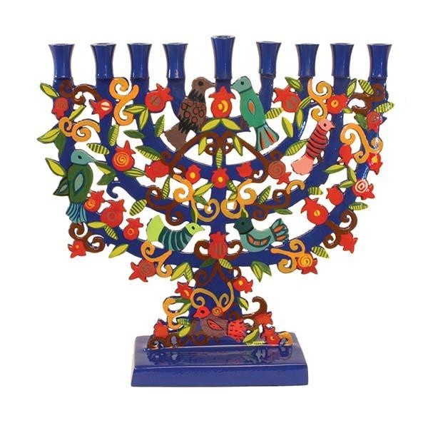 Laser Cut Standing Hanukkah Menorah - Pomegranate + Birds 