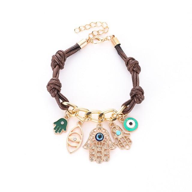 Leather Charm Bracelet - Kabbalah Amulet Jewelry 