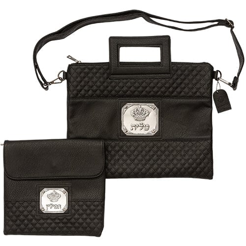Leather Like Talit Bag With Plate 36*29 Cm - Black Tallit and Tefillin Bags 