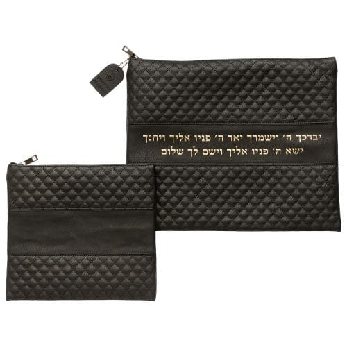 Leather Like Talit - Tefilin Set 36*29 Cm Black With Embossed Logo Tallit and Tefillin Bags 