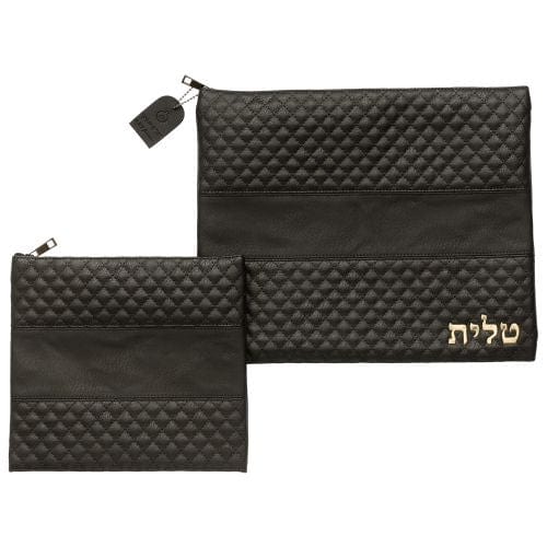 Leather Like Talit - Tefilin Set 36*29 Cm Black With Embossed Logo Tallit and Tefillin Bags 