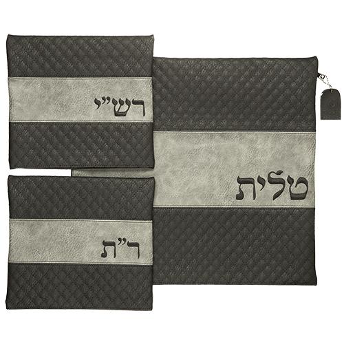 Leather Like Talit - Tefilin Set 41*38 Cm With Embroidery 3943 