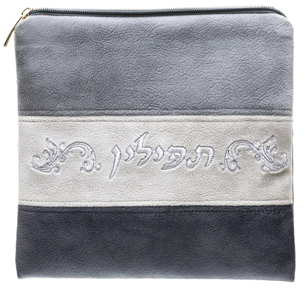 Leather Suede Grey Tefillin Bag 