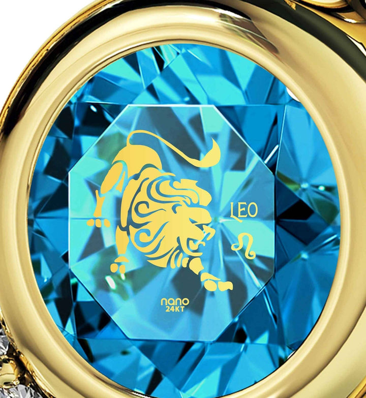 Leo Sign, Sterling Silver Gold Plated (Vermeil) Necklace, Swarovski Necklace 