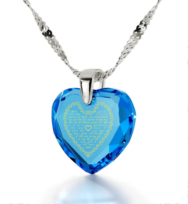 Letter to Mom, 925 Sterling Silver Necklace, Zirconia Necklace Turquoise Blue-Topaz 