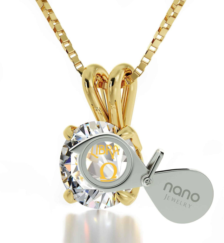 Libra Sign, 14k Gold Necklace, Swarovski Necklace 