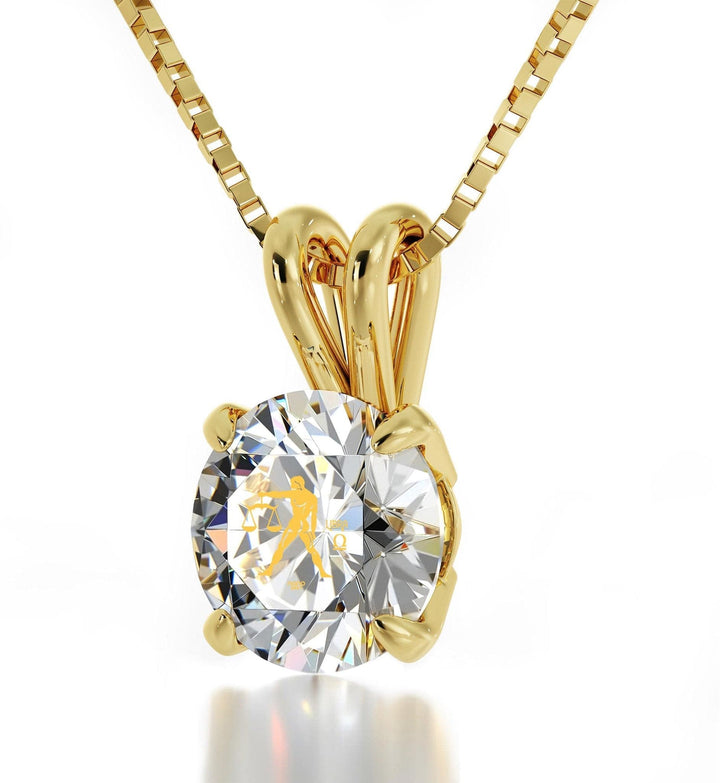 Libra Sign, 14k Gold Necklace, Swarovski Necklace Clear Crystal 