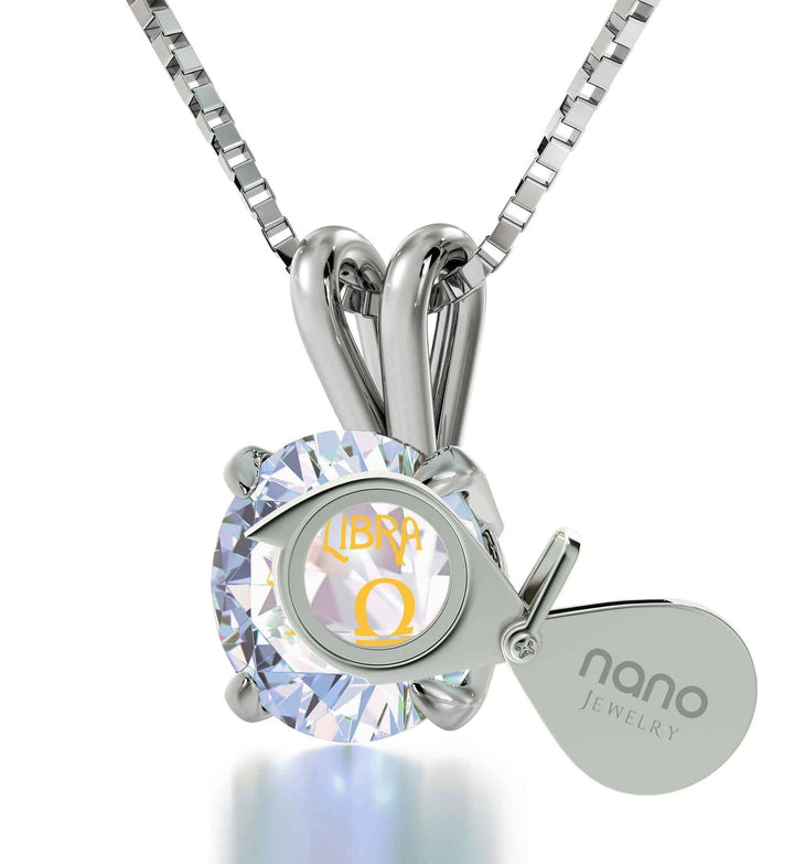 Libra Sign, 14k White Gold Necklace, Swarovski Necklace 