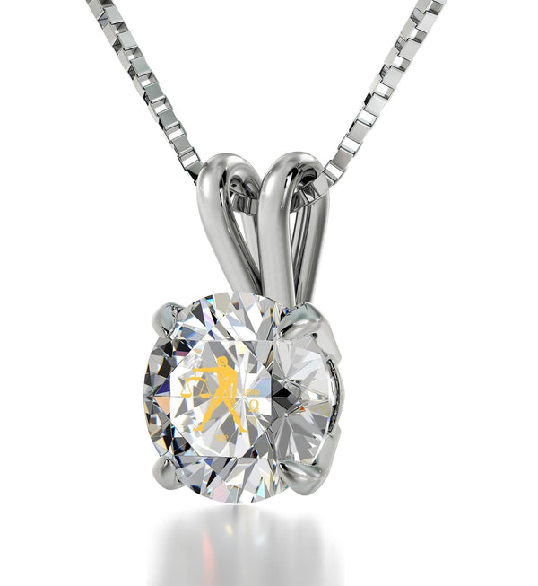 Libra Sign, 14k White Gold Necklace, Swarovski Necklace Clear Crystal 