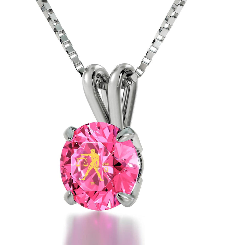 Libra Sign, 925 Sterling Silver Necklace, Swarovski Necklace Pink Rose 