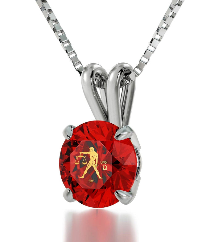 Libra Sign, 925 Sterling Silver Necklace, Swarovski Necklace Red Garnet 