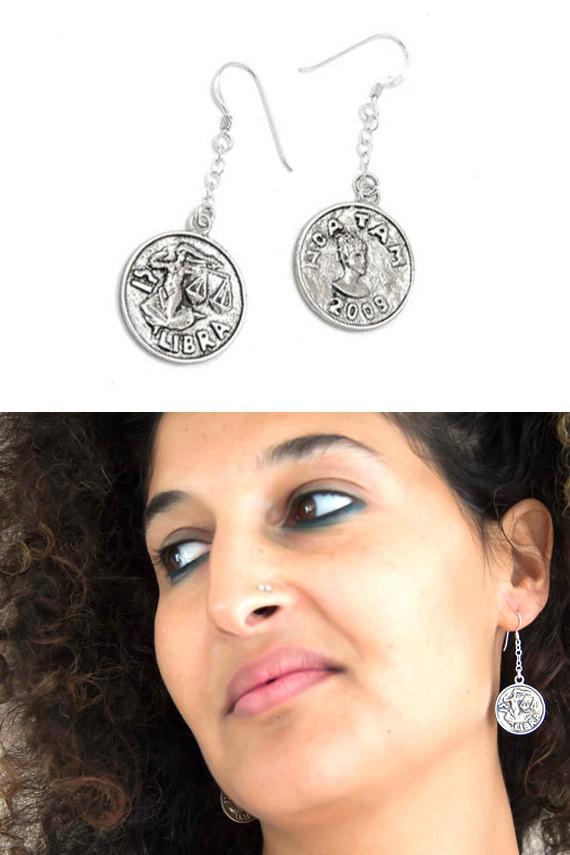 Libra Sign Astrology Zodiac Coin Earrings 