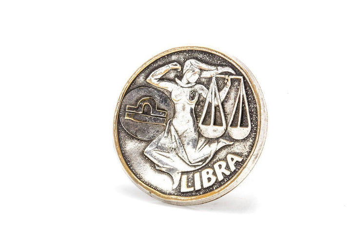 Libra Sign Astrology Zodiac Medallion Silver Ring 