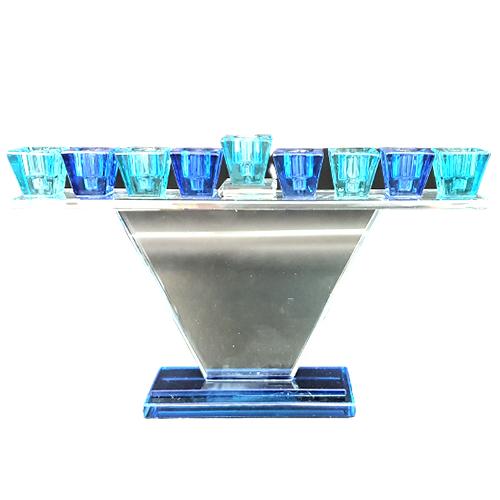 Lily Art - 10064-Light blue trapezoidal crystal menorah Judaica Art Gifts 