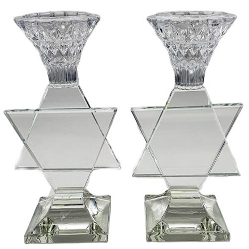 Lily Art - 10096-smooth crystal candlesticks magen david Judaica Art Gifts 