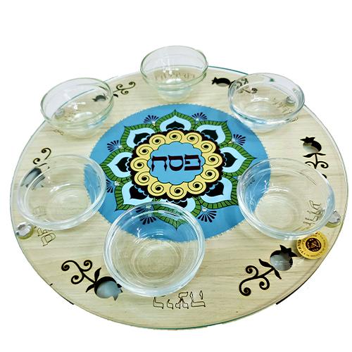Lily Art - 101630-1 - Wooden and glass Mandala Passover plate 33 cm including flasks Judaica Art Gifts 