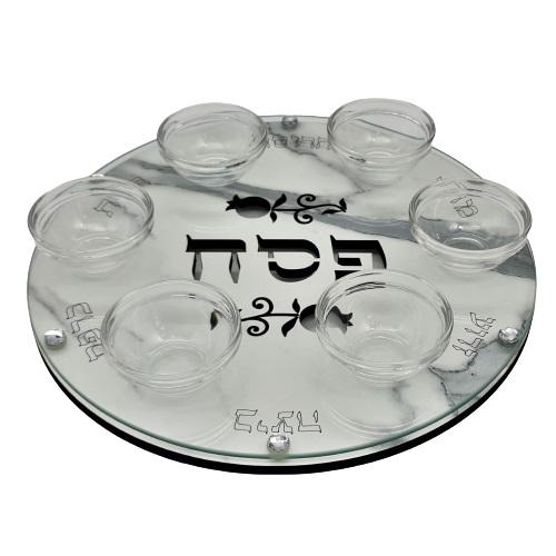 Lily Art - 101630-4 - Wooden and glass Passover plate 33 cm including flasks Judaica Art Gifts 