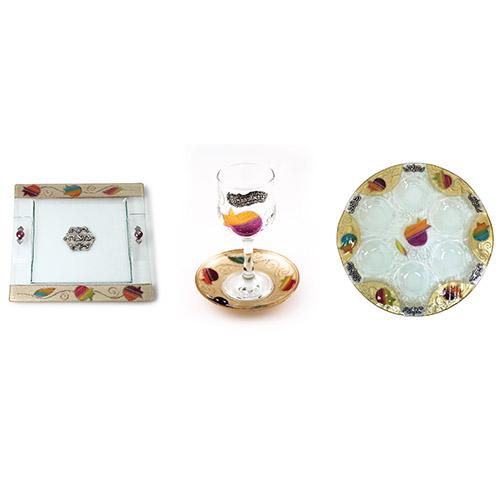 Lily Art - 105-Handmade Passover plate including a matching matzah plate and wine cup Judaica Art Gifts 
