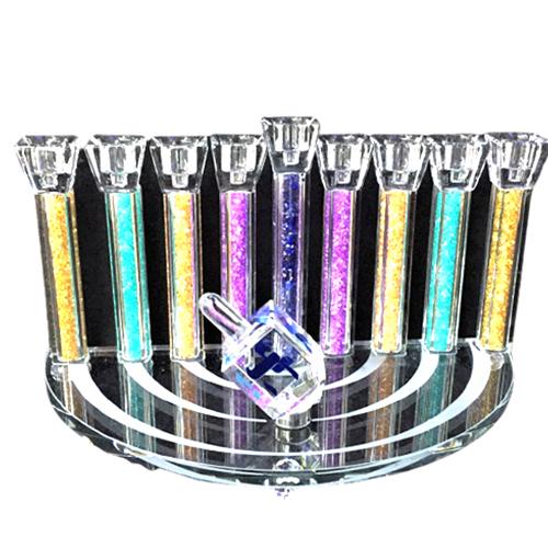 Lily Art - 1050-Colorful crystal menorah + Dreidel Judaica Art Gifts 