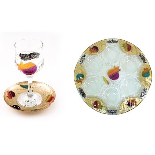 Lily Art - 106-Handmade Passover plate including wine cup Judaica Art Gifts 