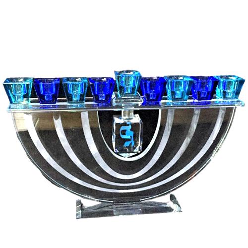 Lily Art - 1061-Light blue crystal rainbow menorah Judaica Art Gifts 