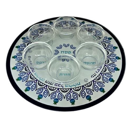 Lily Art - 10613-passover-plate-33-cm-mandala-blue-shades-with-saucers Judaica Art Gifts 