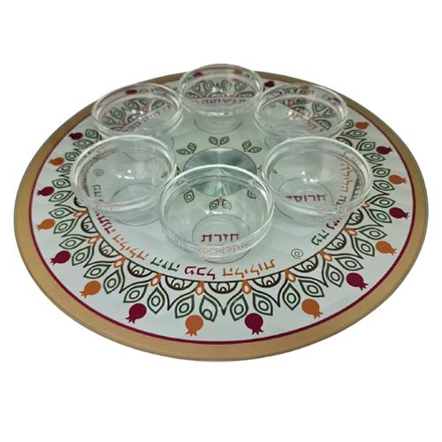 Lily Art - 10614-pesach plate-33 cm mandala falcon tones on foot with saucers Judaica Art Gifts 