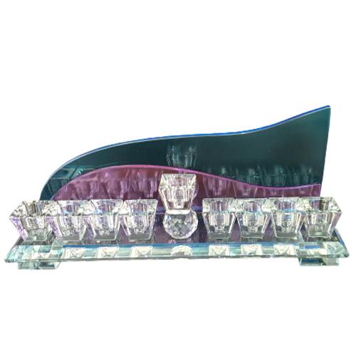 Lily Art - 1071-Light blue crystal wave menorah Judaica Art Gifts 