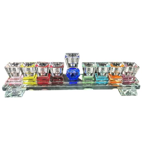 Lily Art - 1073-Colorful crystal menorah base of colored stones Judaica Art Gifts 