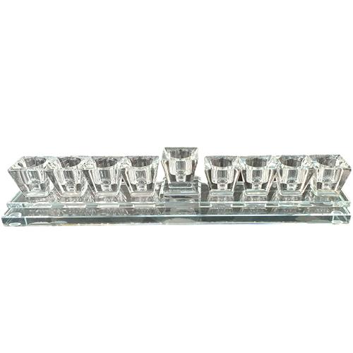 Lily Art - 1074-Crystal stripe menorah double base stripe Judaica Art Gifts 