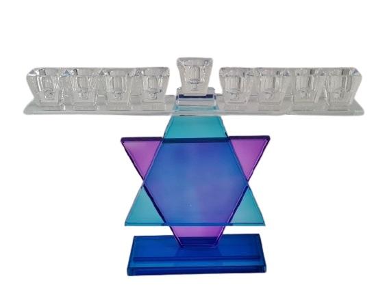 Lily Art - 1075-Star of David menorah made of crystal 17X23 cm Judaica Art Gifts 
