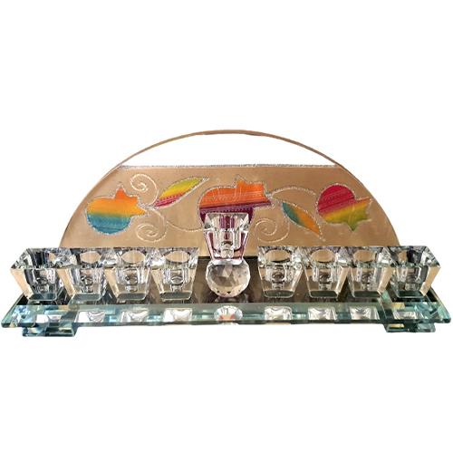 Lily Art - 1082-Handmade Crystal Pomegranate Rainbow Menorah 1080 Judaica Art Gifts 