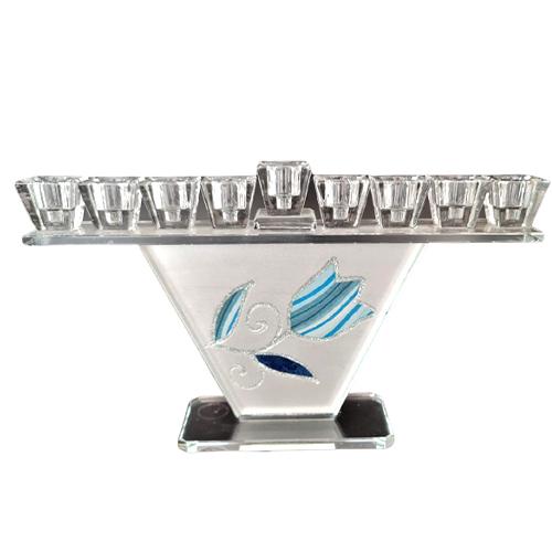 Lily Art - 1098-Handmade trapezoidal menorah Judaica Art Gifts 