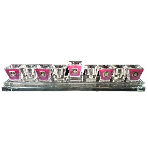 Lily Art - 1105-Handmade crystal stripe menorah burgundy Judaica Art Gifts 