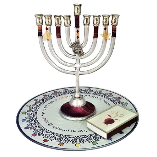 Lily Art - 1206-s a l e!! Medium menorah + Lighting tray + matching matches Judaica Art Gifts 