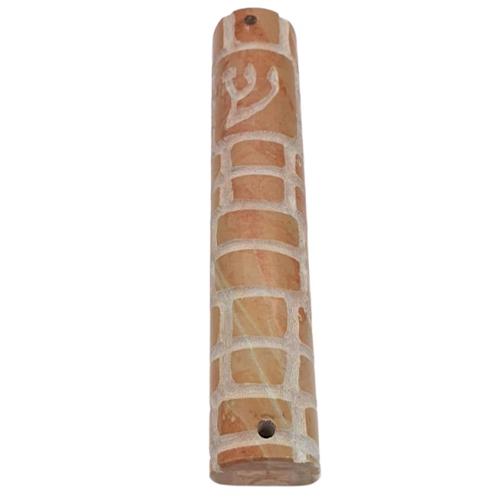 Lily Art - 12902-Natural marble mezuzah case 12 cm red Judaica Art Gifts 