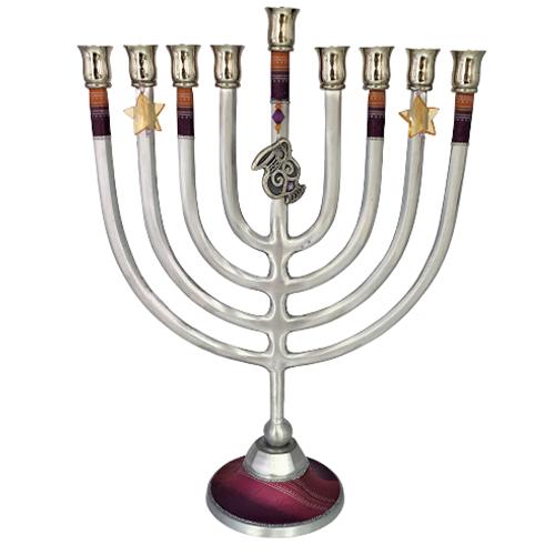 Lily Art - 1800-Large classic menorah 32 cm burgundy Pewter urn pendant Judaica Art Gifts 