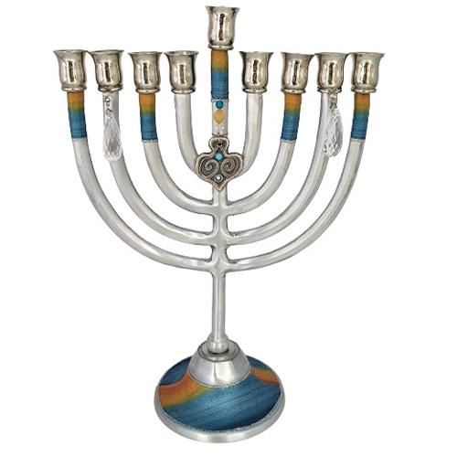 Lily Art - 1810-Medium-sized classic menorah decorated with 28 cm aluminum Judaica Art Gifts 
