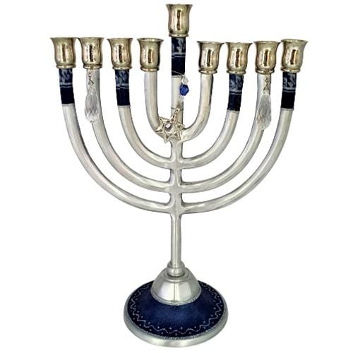 Lily Art - 1811-Medium-sized classic blue menorah decorated with a Star of David Judaica Art Gifts 