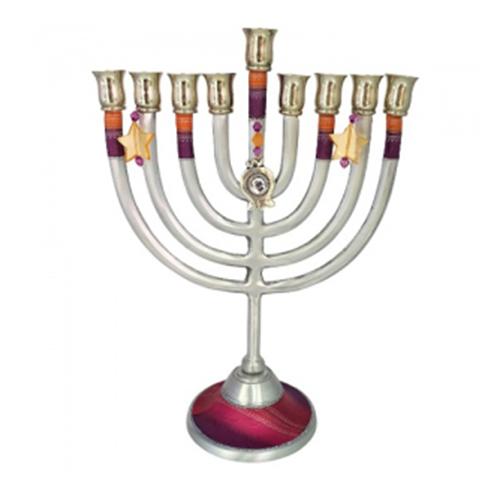 Lily Art - 1813-Medium classic burgundy menorah with pomegranate pendant Judaica Art Gifts 