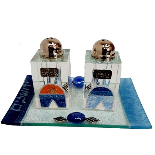 Lily Art - 20071 - Salt Blue Jerusalem + Tray Judaica Art Gifts 