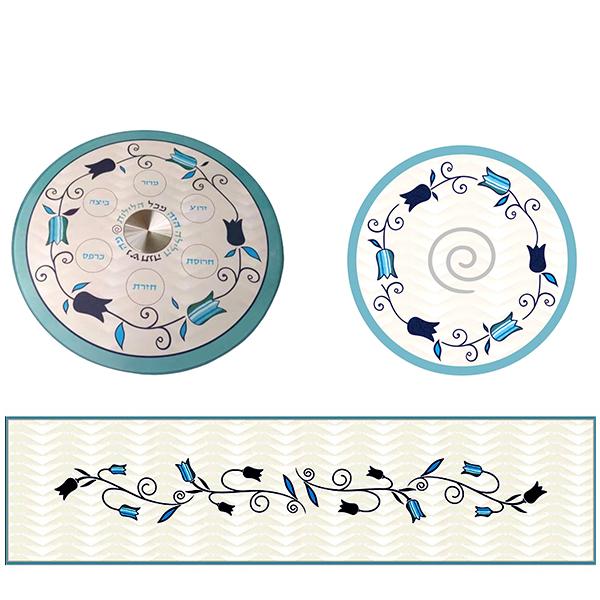 Lily Art - 209-Passover plate set on leg including runner and hot pot plate Judaica Art Gifts 